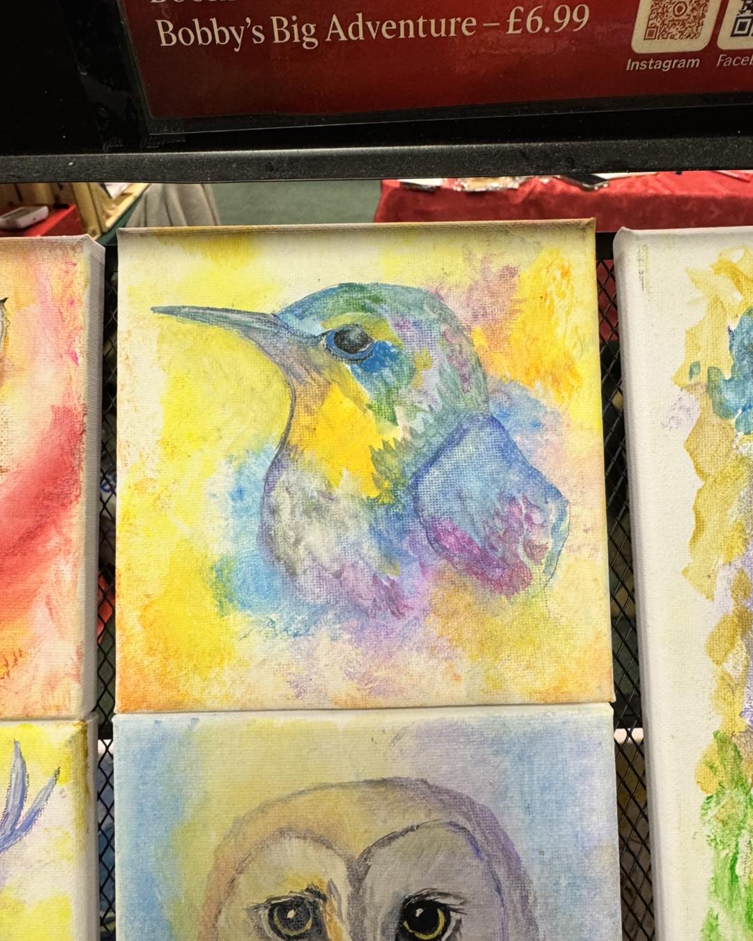 Sixth slide vibrant bird painting.