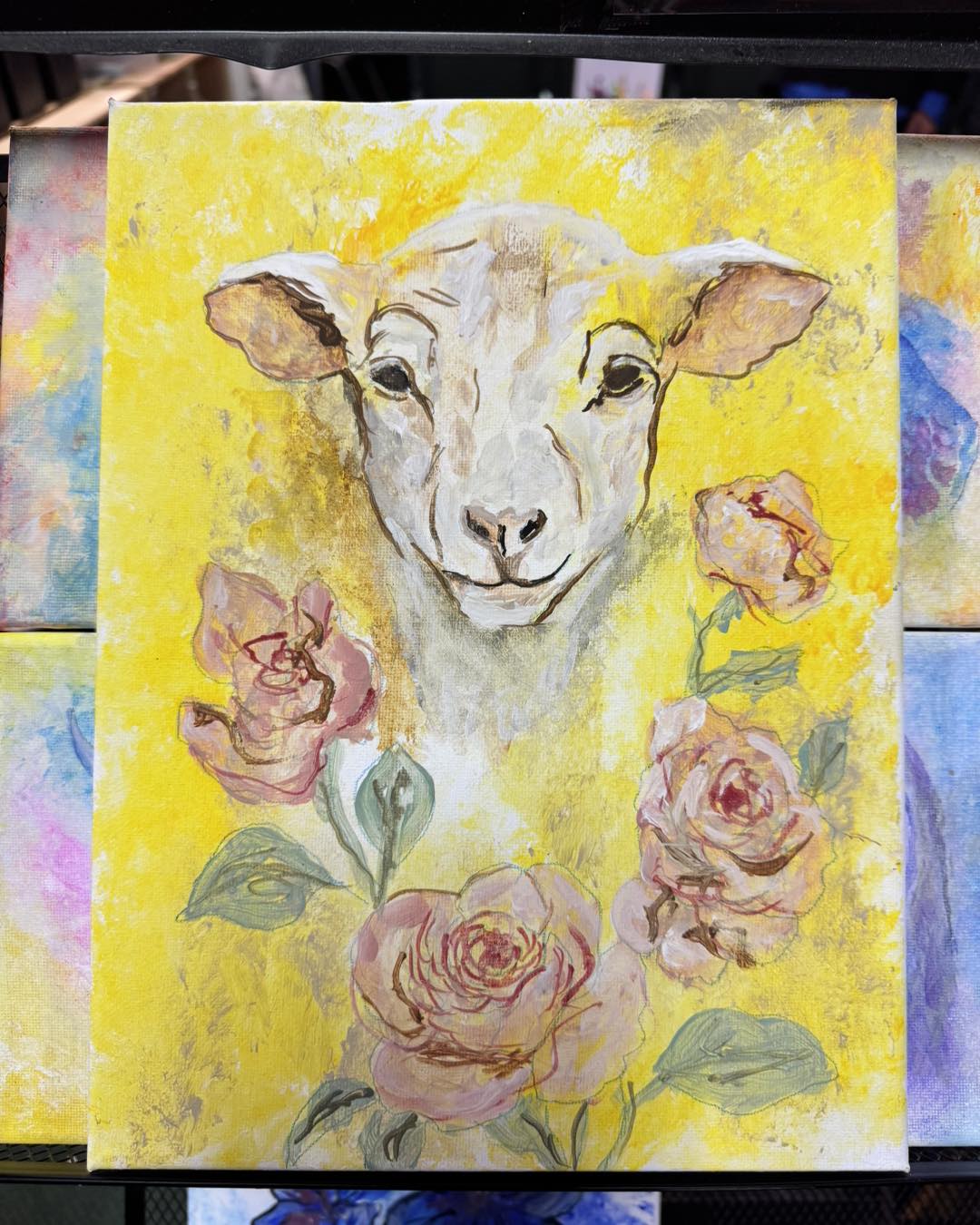 Fifth slide vibrant lamb painting.